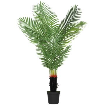 Homcom 150cm Artificial Areca Palm Tree With 12 Pe Leaves, Decorative Artificial Plant With Plastic Pot And Flocked Soil, Fake Plant For Home Office Decor, Green