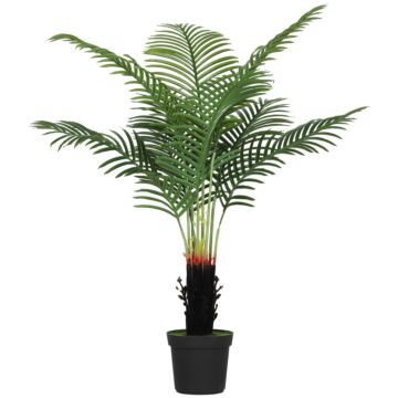 Homcom 120cm Artificial Areca Palm Tree With 9 Pe Leaves, Decorative Artificial Plant With Plastic Pot And Flocked Soil, Fake Plant For Home Office Decor, Green