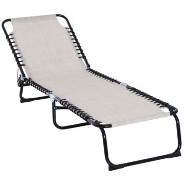 Outsunny Folding Chaise Lounge Chair Reclining Garden Sun Lounger With 4-position Adjustable Backrest For Patio, Deck, And Poolside, Cream White