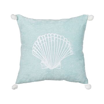 Scatter Cushion Blue Velvet 45 X 45 Cm Marine Seashell Motif Square Polyester Filling Home Accessories Beliani