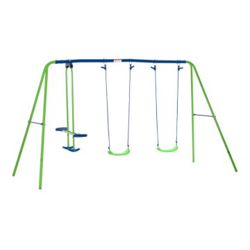 Outsunny Metal Swings & Seesaw Set Double Seats With A Height Adjustable Children Outdoor Backyard Play Set For Toddlers Over 3 Years Old, Green