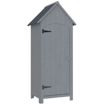 Outsunny Wooden Garden Storage Shed With 3 Shelves, Outdoor Tool Storage Cabinet With Tilt Roof And Lockable Door, 77.5 X 54.2 X 179.5 Cm, Grey