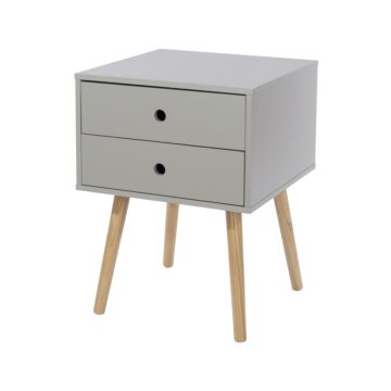 Painted Grey Scandia, 2 Drawer & Wood Legs Bedside Cabinet