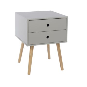 Painted Grey Scandia, 2 Drawer & Wood Legs Bedside Cabinet