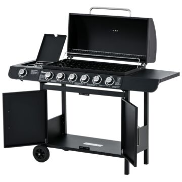 Outsunny Seven Burner Gas Grill, With Integrated Thermometer And Storage