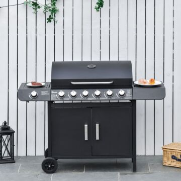 Outsunny Seven Burner Gas Grill, With Integrated Thermometer And Storage