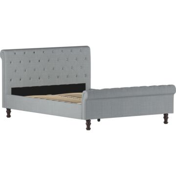 Violetta King Size Bed, Light Grey Linen