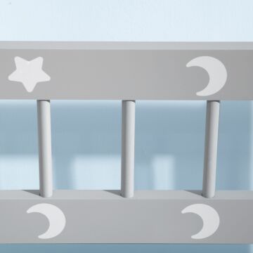 Zonekiz 2-in-1 Wooden Toy Box, Kids Storage Bench Toy Chest With Safety Pneumatic Rod, Star & Moon Pattern, Grey
