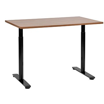 Manually Adjustable Desk Dark Wood Tabletop Black Steel Frame 120 X 72 Cm Sit And Stand Round Feet Modern Design Office Beliani