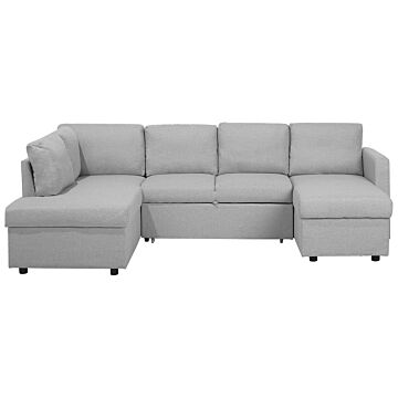 Corner Sofa Bed Light Grey Fabric Modern Living Room U-shaped 5 Seater With Storage Chaise Lounges Beliani