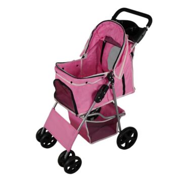 Pet Stroller With Rain Cover – Pink