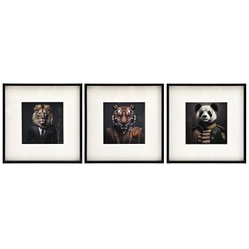 Set Of 3 Jungle Animal Head Prints Picture Art 40x40cm