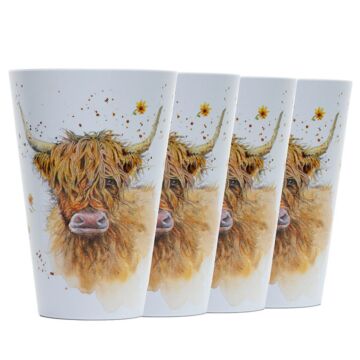 Recycled Rpet Set Of 4 Picnic Cups - Jan Pashley Highland Coo Cow