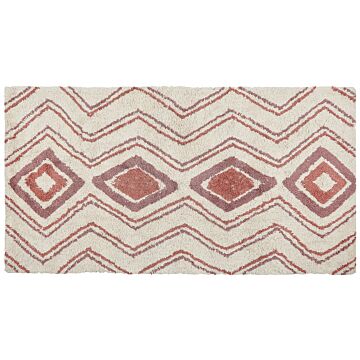 Area Rug Beige Pink Cotton 80 X 150 Cm Geometric Pattern Hand Tufted Shaggy Design Living Room Bedroom Boho Beliani
