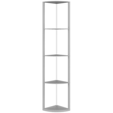 Homcom Rgb Led Floor Lamp With Shelves, 5-tier Dimmable Standing Lamp With Adjustable Brightness And Remote Control, Modern Corner Display Shelf Unit For Living Room Bedroom Office, Grey