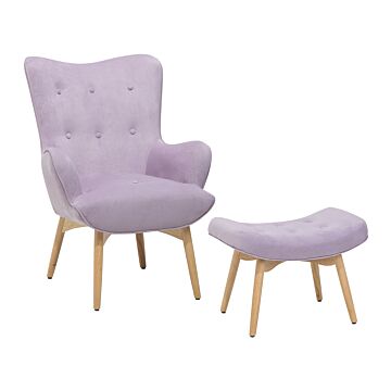Wingback Chair With Ottoman Violet Velvet Fabric Buttoned Retro Style Beliani