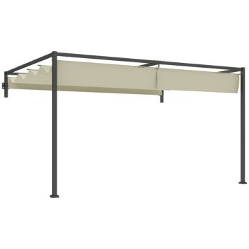 Outsunny 3 X 4m Lean To Steel Pergola, With Moving Fabric Canopy - Khaki