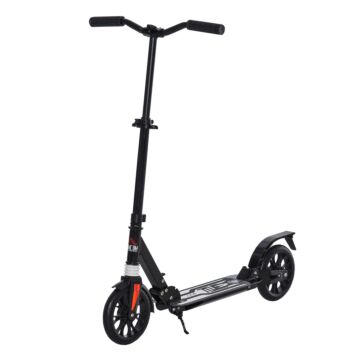 Homcom Kick Scooter Foldable Height Adjustable Aluminum Ride For 14+ Adult Teens With Rear Wheel Brake, Shock Mitigation System And Supported Stand
