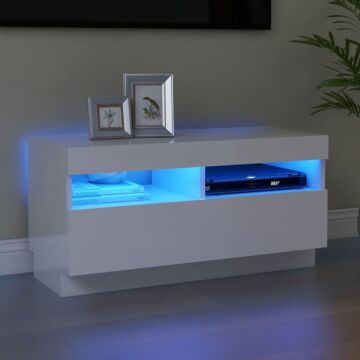 Vidaxl Tv Cabinet With Led Lights High Gloss White 80x35x40 Cm