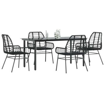 Vidaxl 5 Piece Garden Dining Set Black Poly Rattan Glass