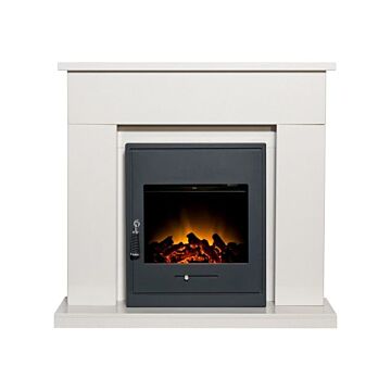 Adam Lomond White Marble Fireplace With Oslo Electric Inset Stove In Black, 39 Inch