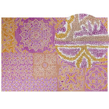 Area Rug Multicolour Wool 140 X 200 Cm Oriental Pattern Living Room Bedroom Beliani