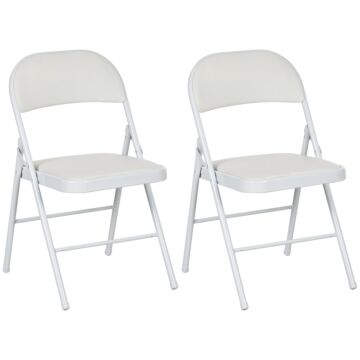 Homcom Set Of Two Cushioned Steel Folding Chairs - White