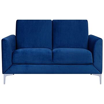 Sofa Blue Fabric Upholstery Silver Legs 2 Seater Loveseat Glam Beliani