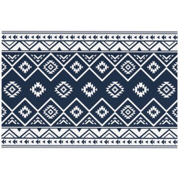 Outsunny Plastic Straw Reversible Rv Outdoor Rug With Carry Bag, 182 X 274cm, Dark Blue And White