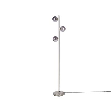 Floor Lamp Silver Steel Glass 3 Round Smoked Shades Modern Glam Design Living Room Lighting Beliani