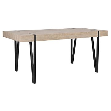 Dining Table Light Wood Top Black Metal Hairpin Legs 150 X 90 Cm Rectangular Industrial Style Beliani