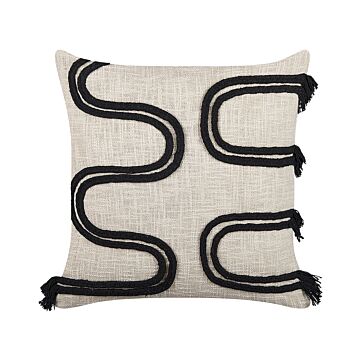 Decorative Cushion Beige And Black 45 X 45 Cm Abstract Pattern Square Throw Pillow Home Soft Accessory Beliani