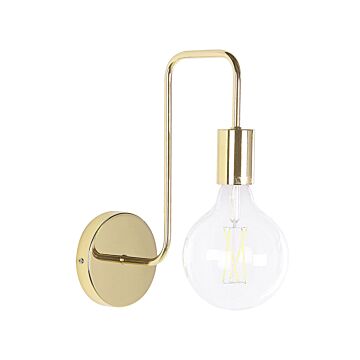 Wall Lamp Gold Metal Sconce Gloss Finish Exposed Light Bulb Glamour Beliani