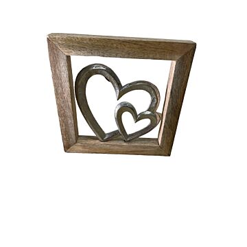 Wooden Framed Metal Hearts, 20cm