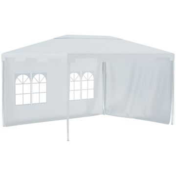 Outsunny 3 X 4 M Garden Gazebo Shelter Marquee Party Tent With 2 Sidewalls For Patio Yard Outdoor - White