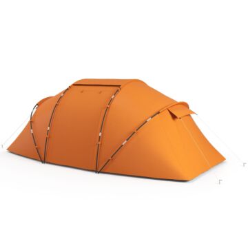 Outsunny 4-6 Man Camping Tent W/ Two Bedroom, Hiking Sun Shelter, Uv Protection Tunnel Tent, Orange