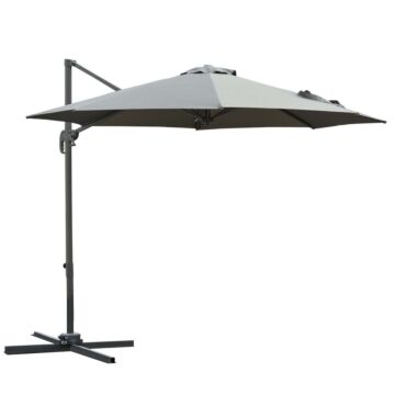 Outsunny 3(m) Patio Offset Parasol Roma Umbrella Cantilever Hanging Sun Shade Canopy Shelter 360° Rotation With Cross Base - Dark Grey