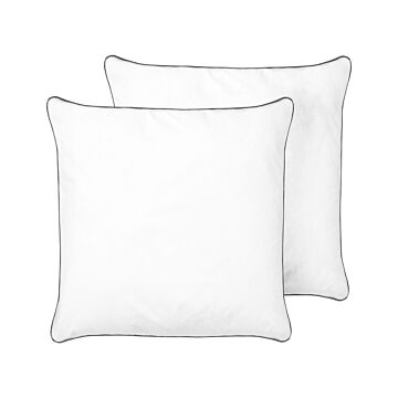 2x Bed Pillow White Japara Cotton 80 X 80 Cm Microfiber Filling High Profile Satin Piping Soft Beliani