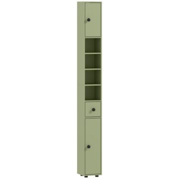 Kleankin 180cm Slim Bathroom Cabinet, With Drawer, Shelves And Cupboards - Green