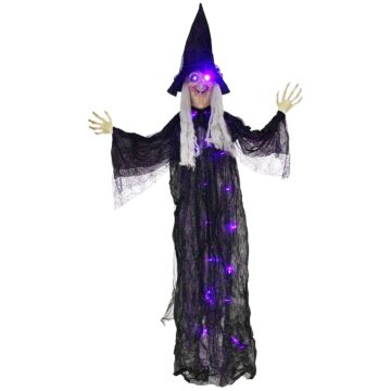 Outsunny 183 Cm Life Size Halloween Animated Hanging Witch With Glowing Led Eyes & Body, Spooky Witch Scary Halloween Decorations, Battery Operated, Indoor Party Props