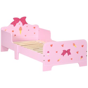 Zonekiz Princess-themed Kids Toddler Bed With Cute Patterns, Safety Side Rails Slats, Kids Bedroom Furniture For 3-6 Years, Pink, 143 X 74 X 59 Cm