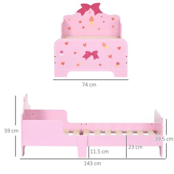 Zonekiz Princess-themed Kids Toddler Bed With Cute Patterns, Safety Side Rails Slats, Kids Bedroom Furniture For 3-6 Years, Pink, 143 X 74 X 59 Cm