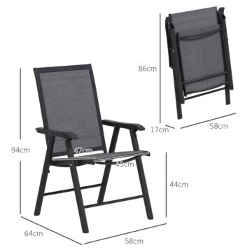 Outsunny Set Of 4 Folding Garden Chairs, Metal Frame Garden Chairs Outdoor Patio Park Dining Seat With Breathable Mesh Seat, Dark Grey