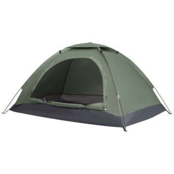 Outsunny 2 Person Camping Tent, Camouflage Tent With Zipped Doors, Storage Pocket, Portable Handy Bag, Dark Green
