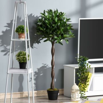 Outsunny Set Of 2 Artificial Topiary Bay Laurel Ball Trees Decorative Plant With Nursery Pot For Décor, 120cm