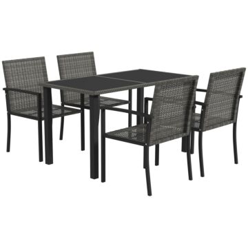 Outsunny Outdoor Dining Set 5 Pieces Patio Conservatory With Tempered Glass Tabletop,4 Dining Chairs - Grey