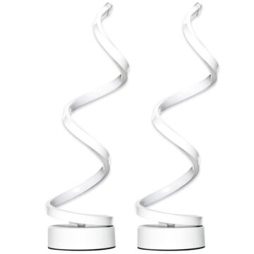 Homcom Set Of 2 Modern Wave-shaped Led Table Lamp With Round Metal Base For Living Room, Bedroom, White