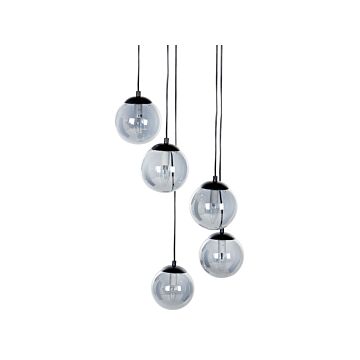 Pendant Lamp Transparent Smoked Glass Shades Metal Steel 5 Light Black Base Modern Design Home Accessories Living Room Beliani
