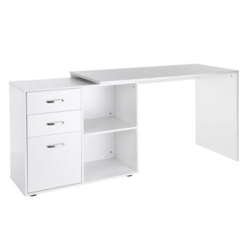 Homcom Computer Desk Table Workstation Home Office L Shape Drawer Shelf File Cabinet White