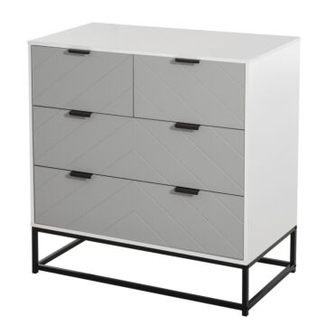 Homcom Chest Of Drawers With Metal Handles Freestanding Dresser For Bedroom, Living Room